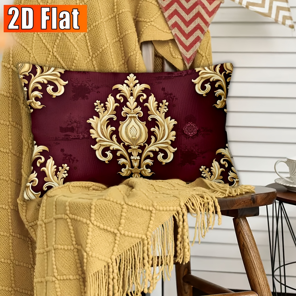 TEMU 2d Flat, 1pc, Throw Pillow Covers, Golden Floral Background, Short Plush Pillowcase Pattern, A Gift For , (without Pillow Insert), Minimalist