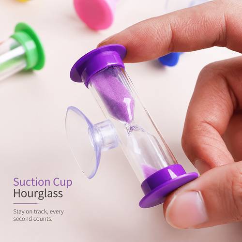 2 minute hourglass sand timer with suction cup sand clock timer 2 min plastic mini sand watch rotatable for toothbrush classroom games