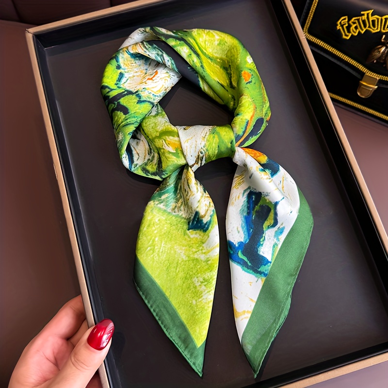 E-shop Ölmalerei Blumenmuster Quadratischer Schal, Satin Material, Multifunktionaler Kopftuch Schal, Geeignet für Festliche Reisen und