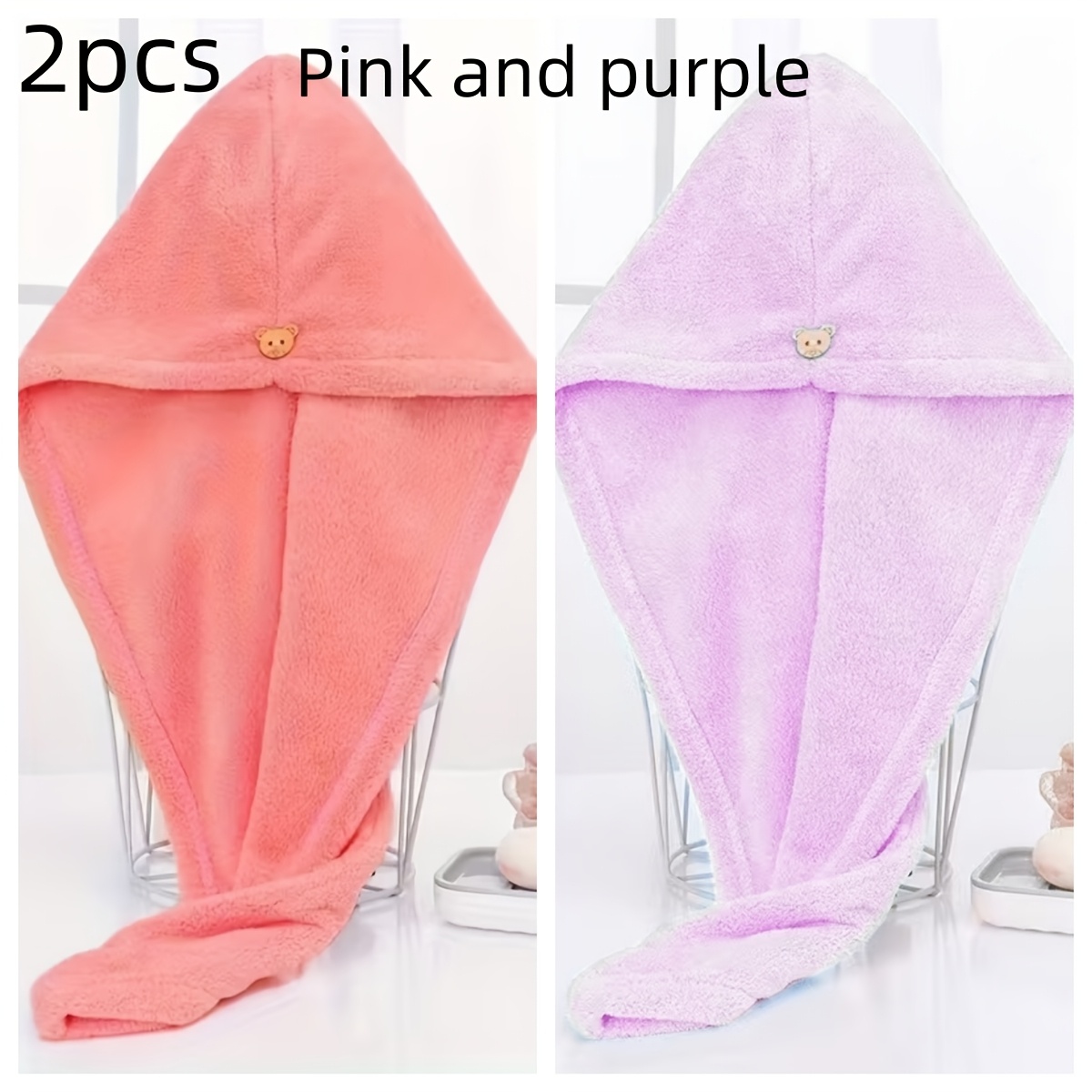 TEMU 1pc/2pcs Women's Quick-dry Towel Headscarf - Coral Fleece Absorbent Headband Bath Cap, Soft Pink And Purple, Pink Purple Combination, Modern