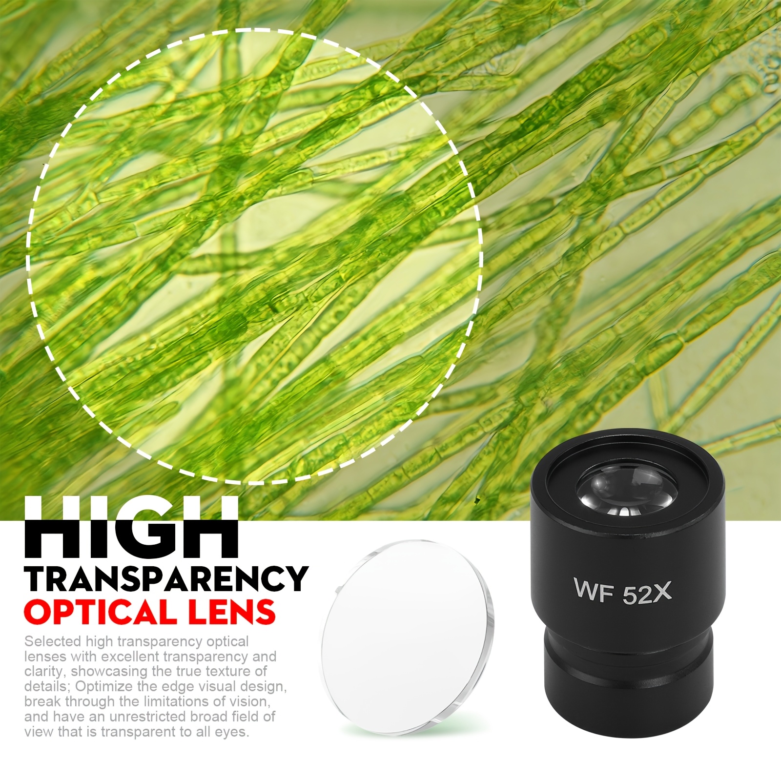 TEMU de Microscopio WF52X - Construcción Totalmente Metálica, Lente de Vidrio Óptico de 23.2Mm, Adecuado para Educativos de para