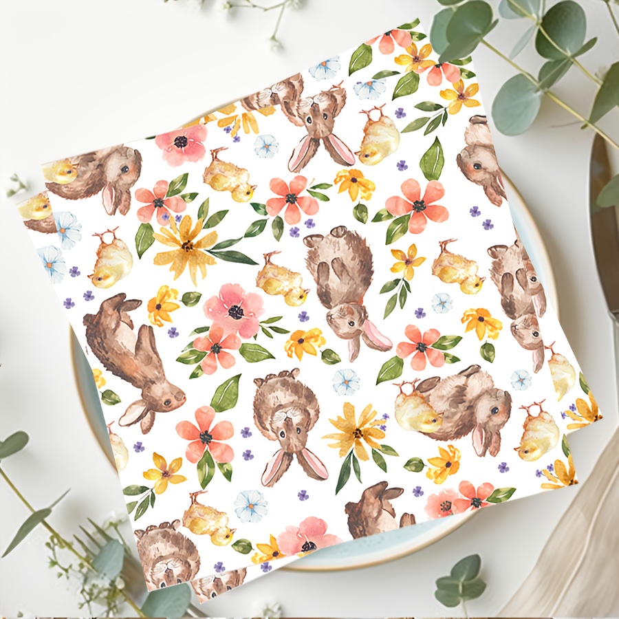 

20-pack Easter Bunny Themed Tissue Paper, 4-layer Decorative 6.5-inch Napkins, 2-ply Paper For Weddings, Bridal Showers, Birthdays, Anniversaries, Valentine's Day & More Celebrations