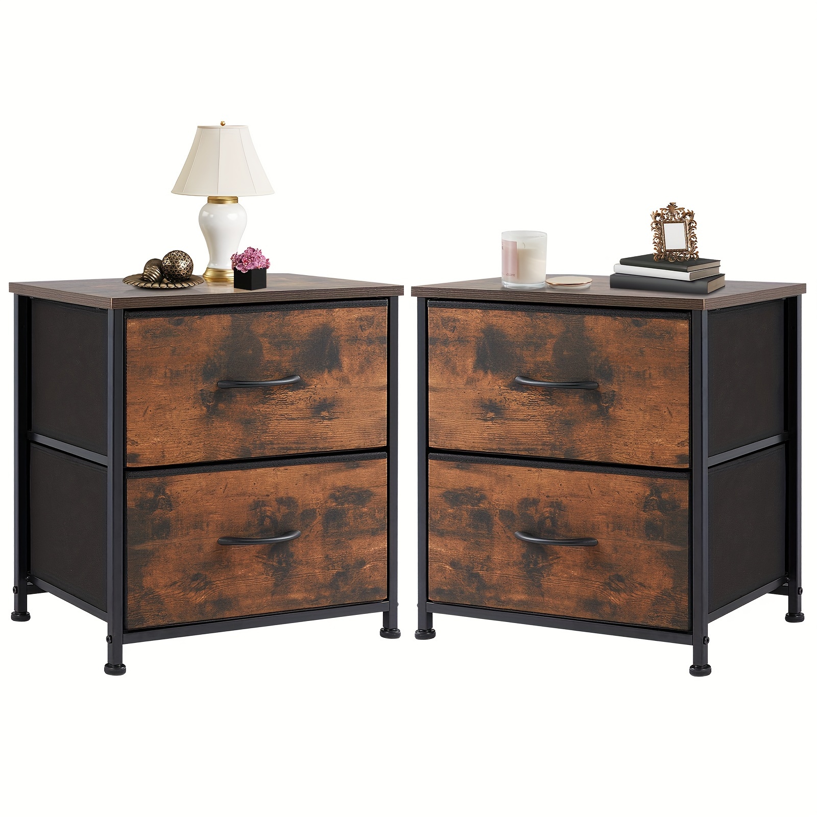 

Nightstand Set Of 2, Dresser For Bedroom With 2 Drawer, Small Dresser Beside Tables, Nightstand With Removable Fabric Bins For Small Spaces, Closet, Entryway, College Dorm