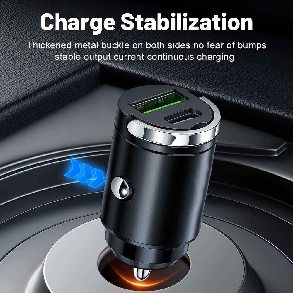 Chargeur de voiture ABS mat 36V 100W, charge rapide USB Type C double interface, adaptateur d'alimentation mini en alliage avec anneau de traction résistant à la corrosion