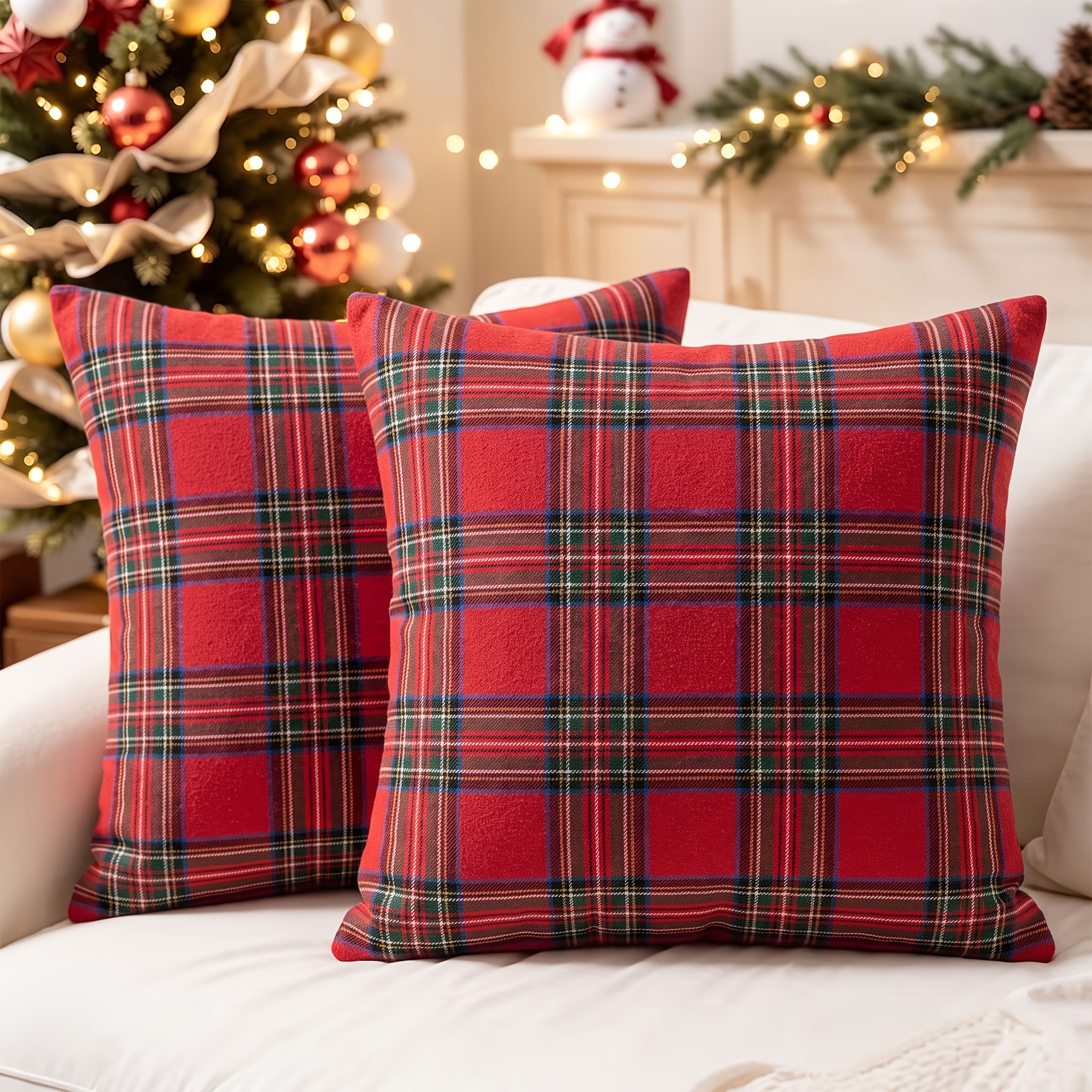 TEMU 2pcs, Christmas Home Decorative Throw Pillow Covers, 12in*20in, 18in*18in, Soft Scottish Tartan Cushion Covers, Farmhouse Room Decor Pillowcases