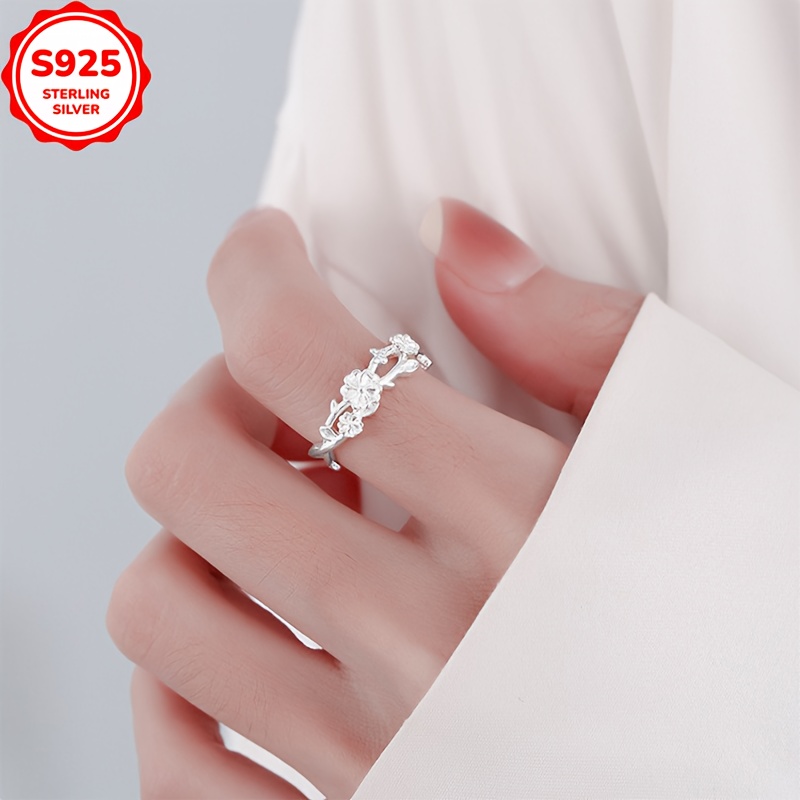 Women's 925 Sterling Silver Double Layer Flower Ring