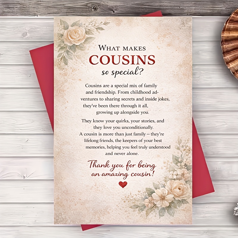 TEMU 1 Greeting Card + 1 Envelope Cousin Appreciation Greeting Card Thank You Card For Cousin Birthday Graduation Family Reunion Gift For Her Or Him