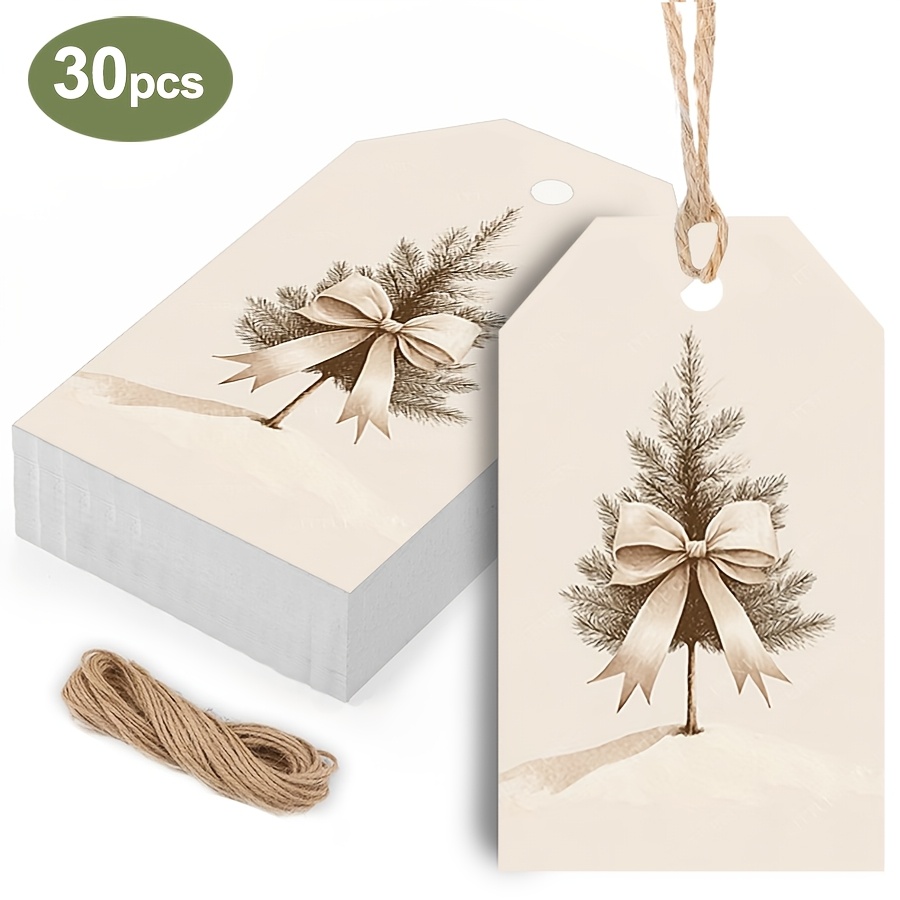 TEMU Etichette regalo minimaliste con albero di Natale, 30 pezzi, dimensioni 1,97�3,54 pollici, 5 di di , retro per scrivere . Stampa con piccolo