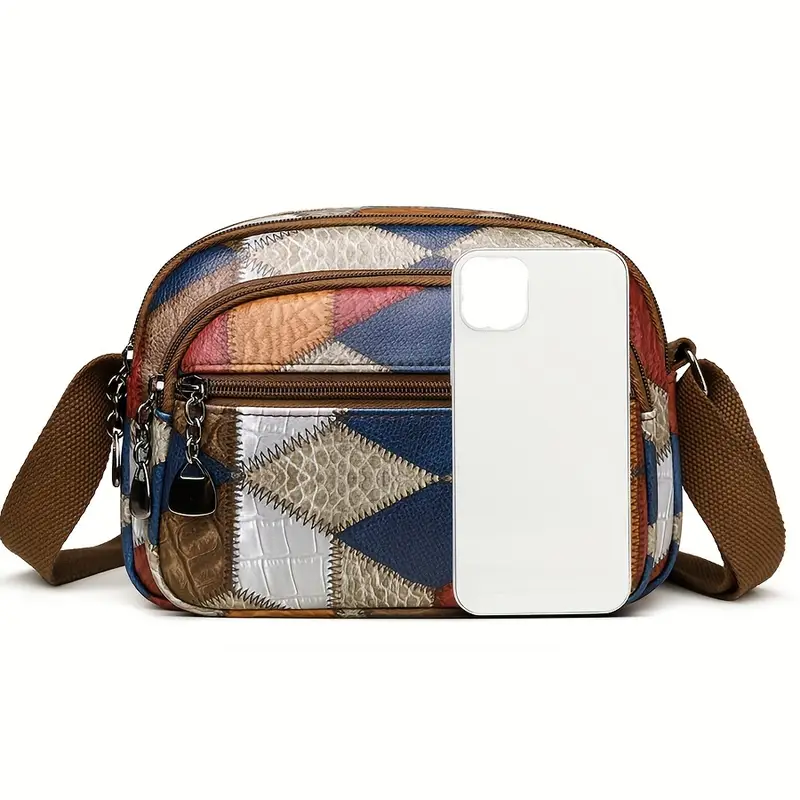 versatile shoulder bag with multiple pockets geometric decorations wide shoulder strap crossbody bag and handbag suitable for daily commute work travel and various functions details 5