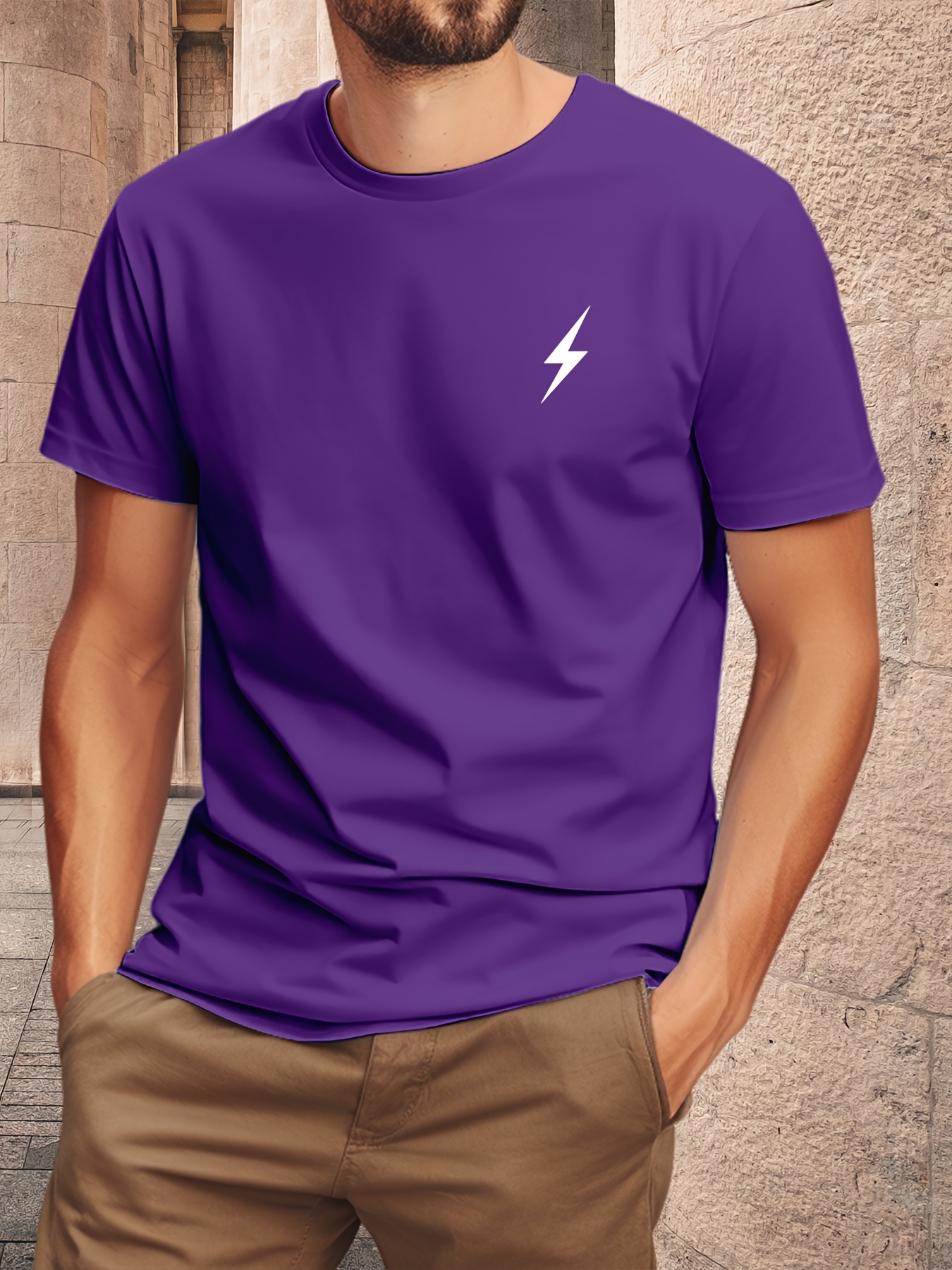 Men'S Lightning Bolt Graphic Print T-Shirt - Cotton Short Sleeve Tee, Green with Black Lightning Bolt Design, Casual Crew Neck, Regular Fit for Casual Attire, Everyday Tshirt | Graphic Tee | Cotton Shir