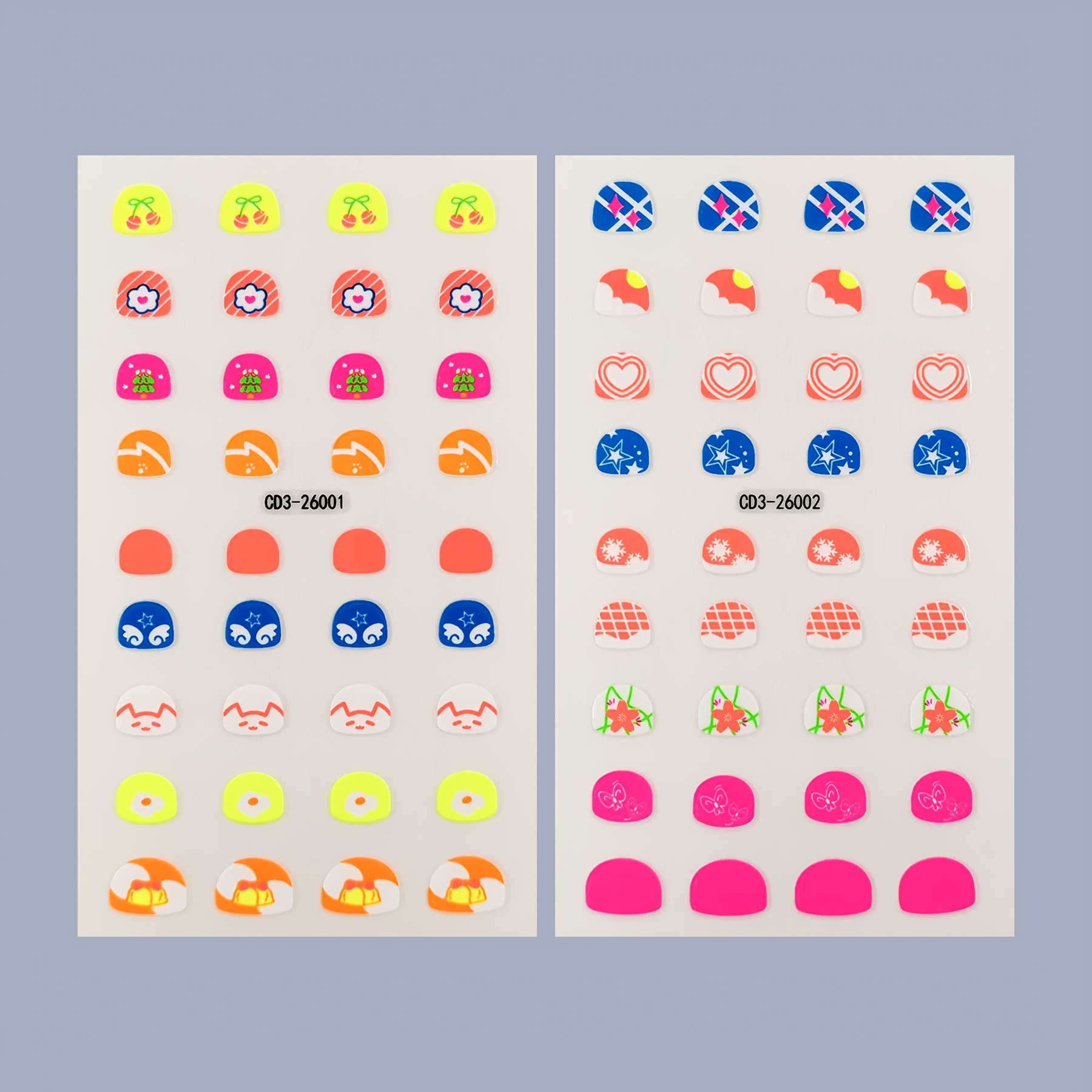 TEMU 2 Sheets Of Fluorescent Nail Stickers, Self-adhesive Cute Nail Stickers, Nail Stickers, Cartoon Pattern Nail Stickers, 3d Nail Stickers