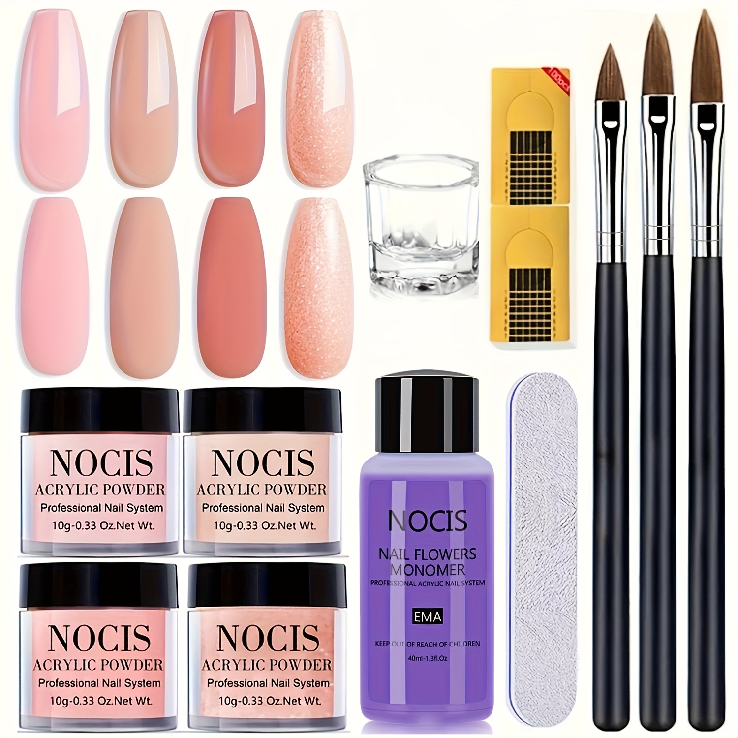 Image of Complete Acrylic Nail Kit, Premium Kit For Extensions, French - 3d Nail Art In Nude/pink Shades. Salon-quality Results, No Lamp Needed. Ideal And Home Use