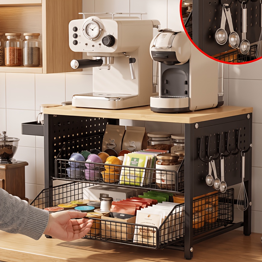TEMU Distributeur de capsules de café coulissant à 3/2 niveaux avec tiroir, organisateur de machine à café et de appareils de cuisine, convient aux