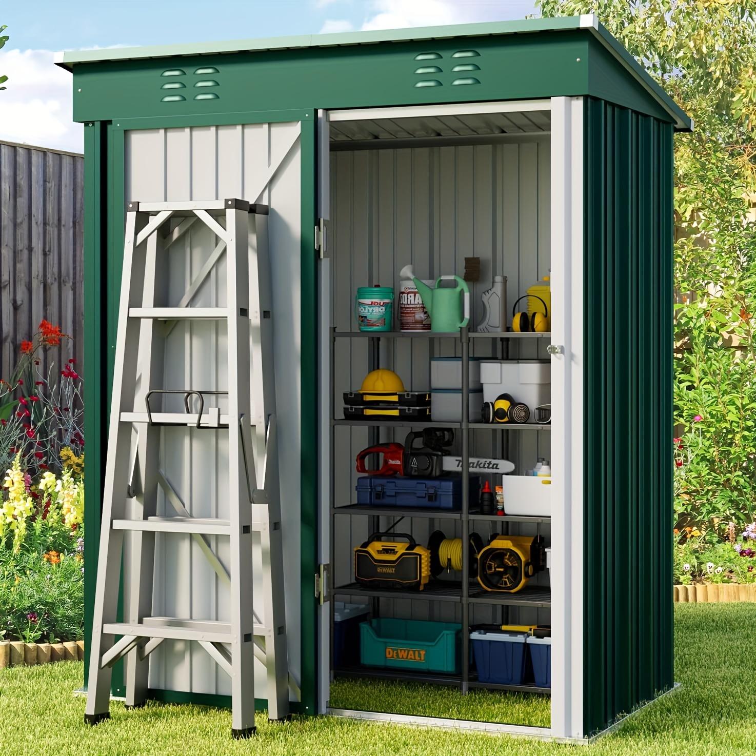 

5'x 3' Outdoor Storage Shed, Single Lockable Door, Galvanized Metal Construction With - Garden Storage In Backyards Or Patios (grey, Green, Brown)