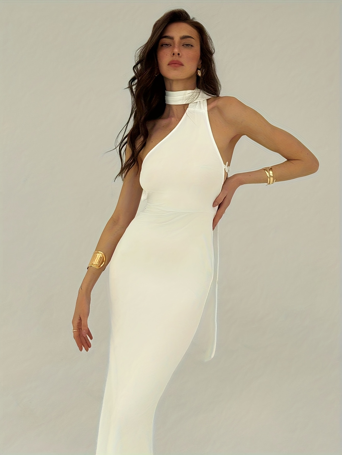 elegant white asymmetrical neck tunic dress perfect parties - Temu Mauritius
