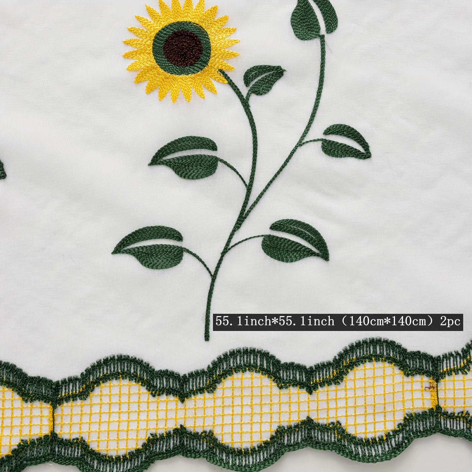 2pcs Elegant Sunflower Embroidery Pattern Sunflower Curtain Yarn Embroidered Valance Living Room Study Balcony Kitchen-home Decoration