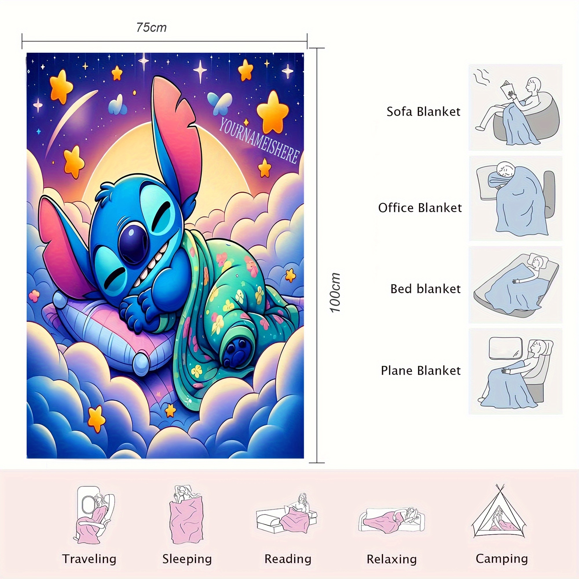 TEMU Ume Customizable Name Anime- Flannel Throw Blanket, Hypoallergenic Cozy Bedding, Knitted Multipurpose, Print…: retailer-supplied image
