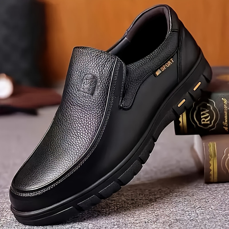 Resim Erkekler İçin Gerçek Deri Slip-On Loafer - Kaymaz Kauçuk Taban, Yuvarlak Burun, Tüm Mevsimler İçin, Gündelik ve Resmi Kullanım (Siyah) - Kolay Temizlenebilir PU, Esnek Kapatma, Partiler, Ofis, Günlük Kullanım İçin - Üst Kalite Sığır Derisi Botlar 