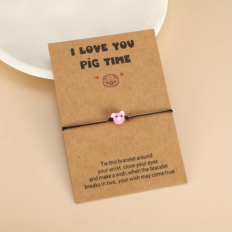 A Pink Polymer Clay Pig Woven Bracelet, Perfect As A Gift For , A Cord Bracelet, A Valentine's Present, Or For Pig Lovers.
