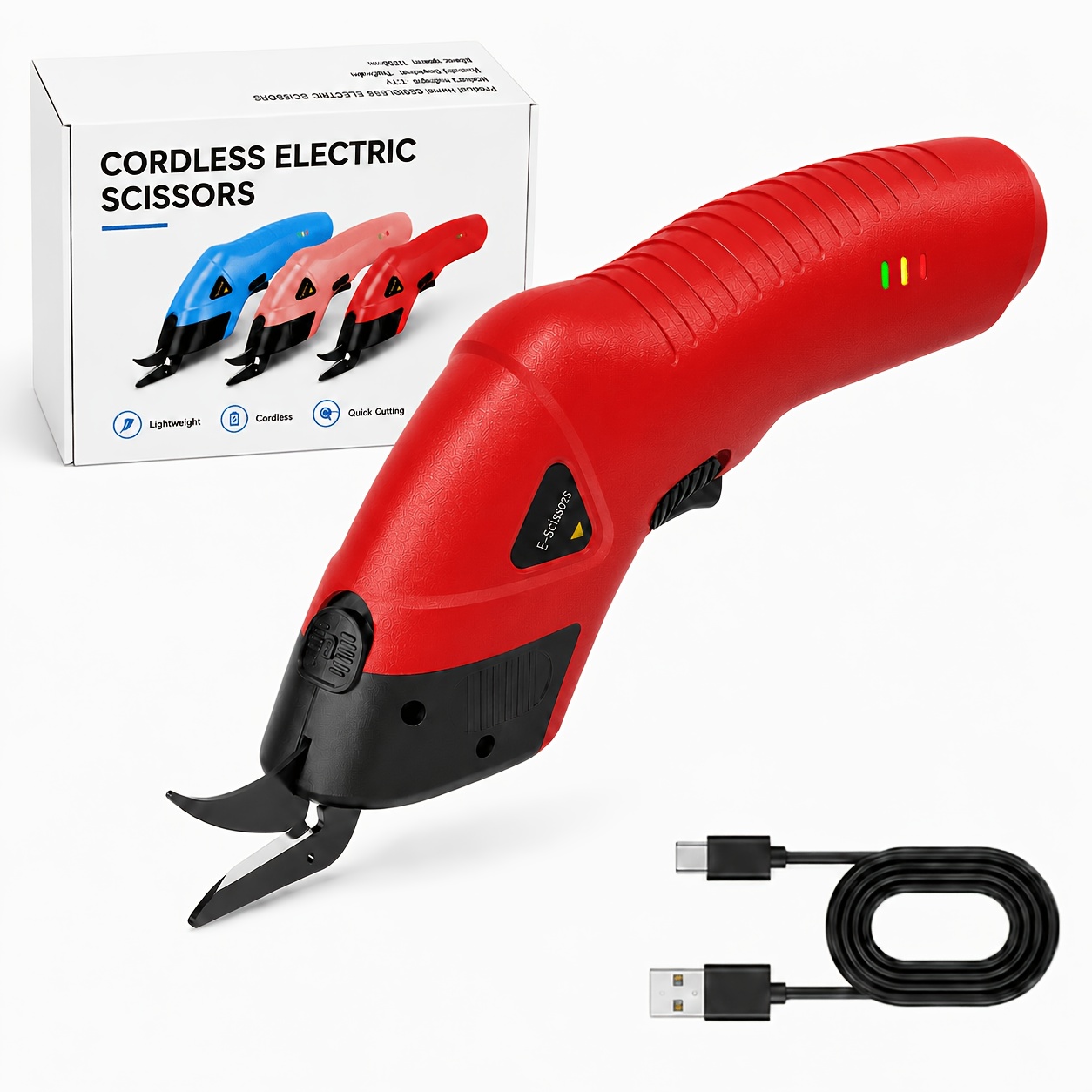TEMU Portable Cordless Electric Scissors, Fabric Cutter, With Led Battery Indicator, Usb Charging, Non-slip Textured Grip, Perfect For Smooth, On