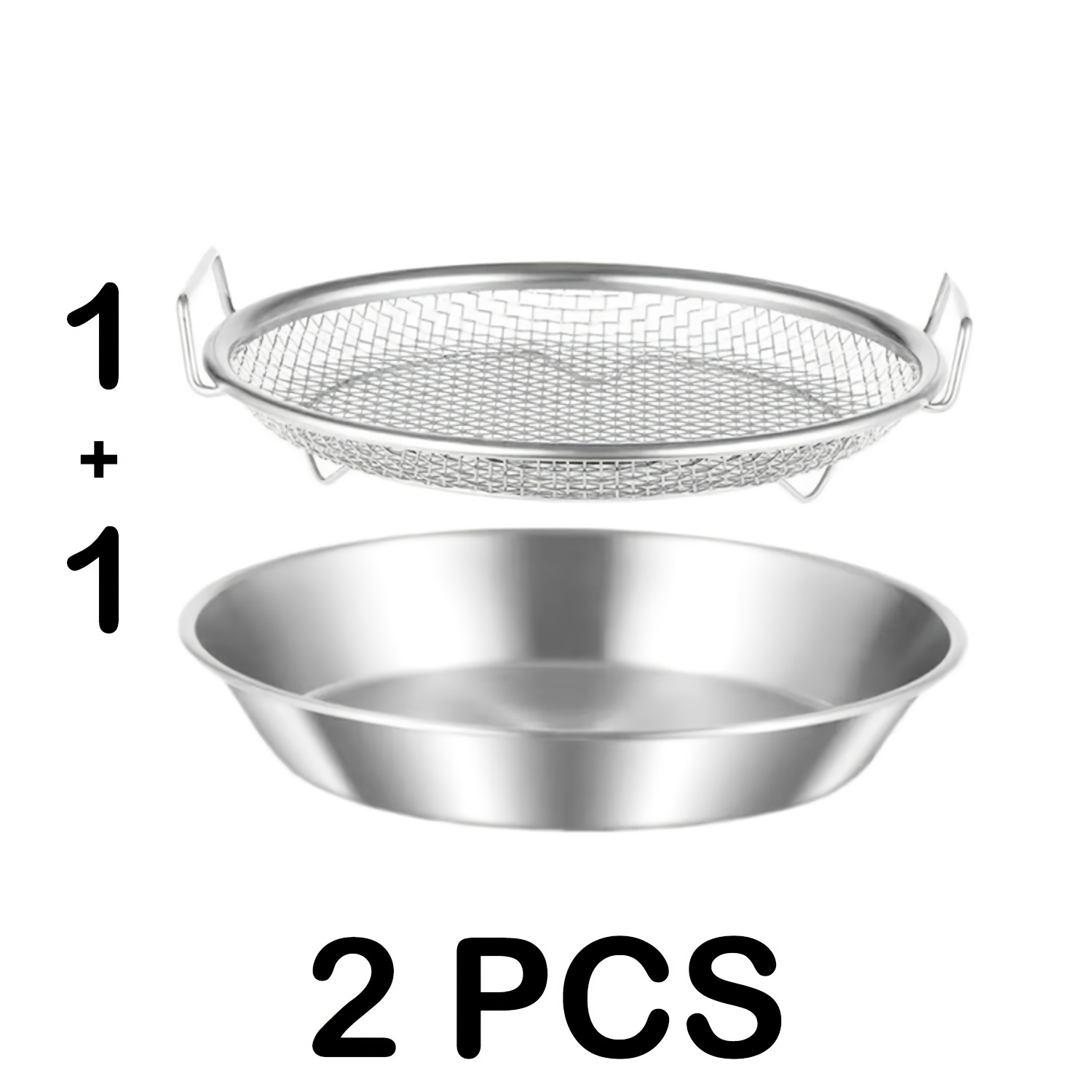 E-shop 2 Stück Multifunktionale Zwei-in-Eins Edelstahl Abtropf- Ölabtropfschale, Doppelgriff Frittieröl-Kontrollgitter, Ideal zum Abtropfen, Dämpfen, ,