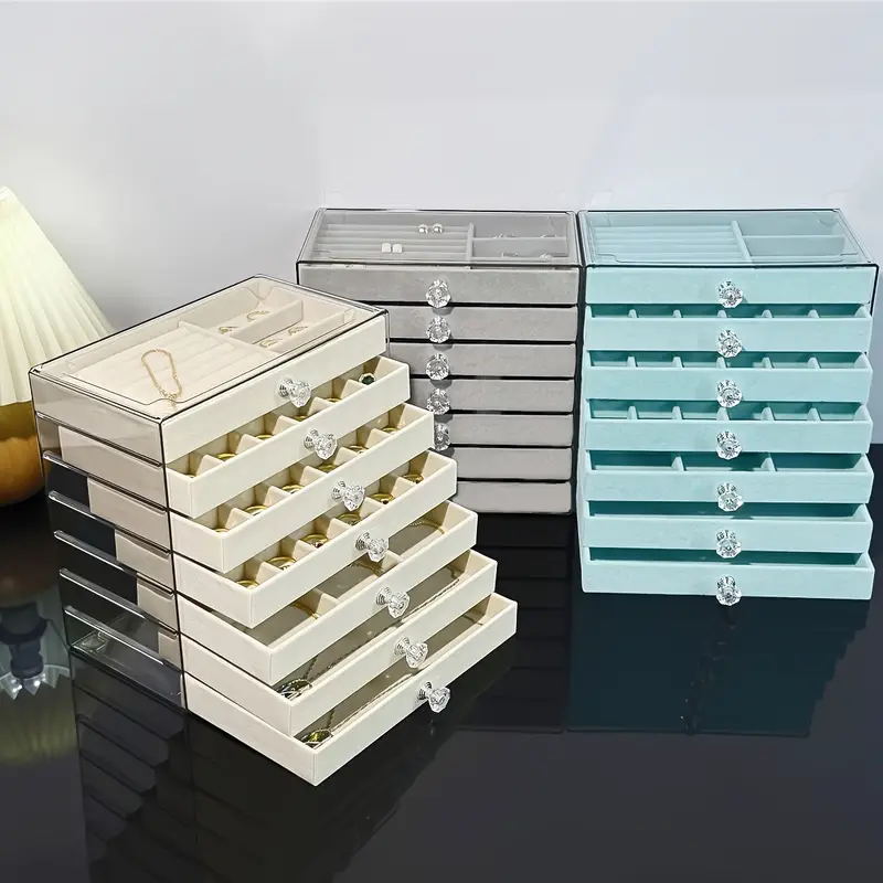 1pc elegant 7 layer large capacity jewelry organizer box with soft flannel lining light blue plastic storage case for bracelets necklaces earrings rings multi compartment design with secure clasp closure classic octagonal shape for vanity or desk jewelry boxes desktop organizer elegant organizer fabriclined drawers jewelry boxes Product details 5