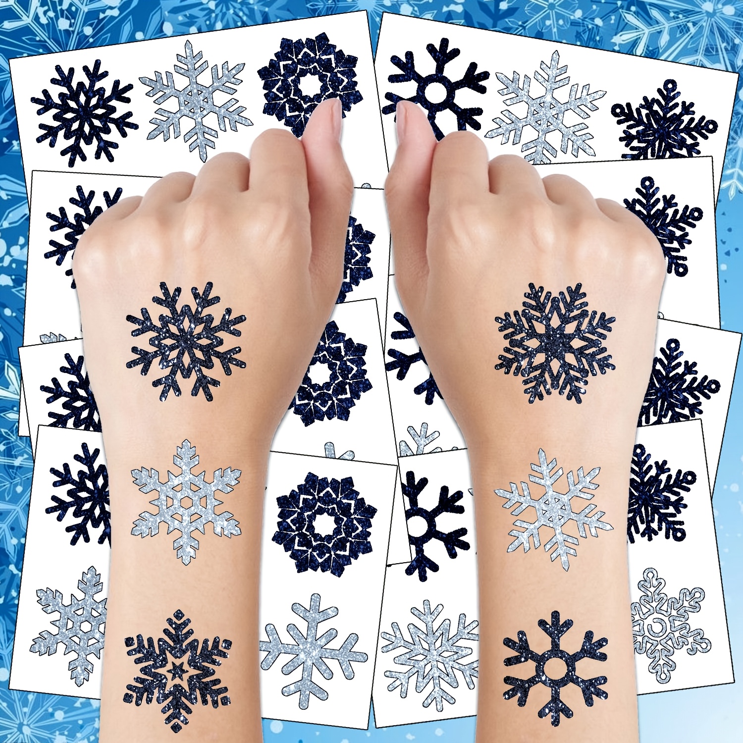 Image of 48pcs Glitter Snowflake Temporary Tattoos - Perfect For Christmas & Parties, Adult Makeup