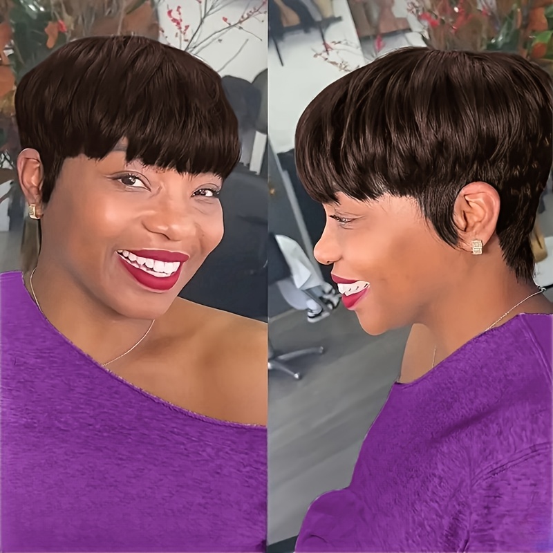 8-inch long straight wig featuring bangs, made from 180  display picture 1