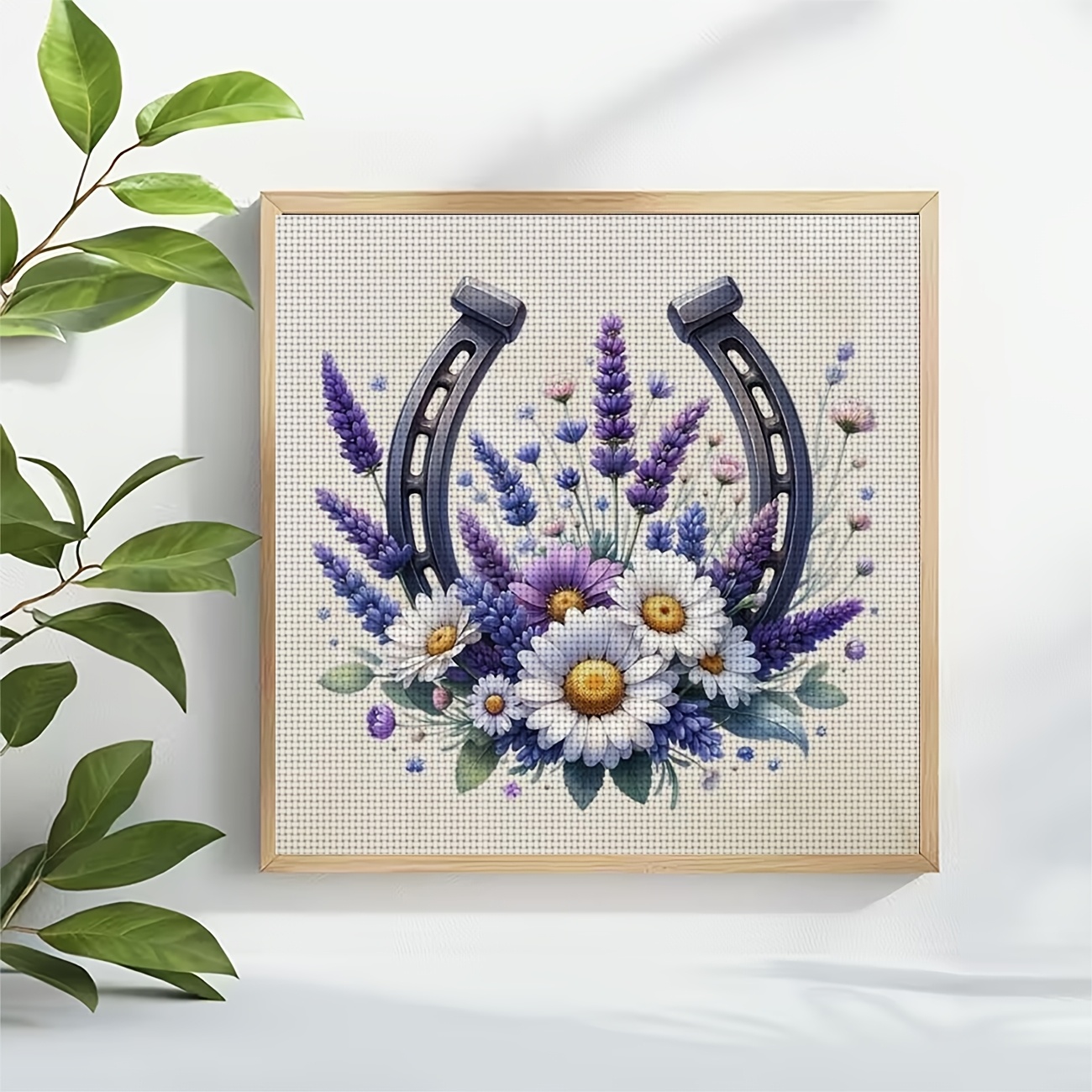 Cross-Stitch Printing Kit Without Frame, Lavender Daisy Horseshoe Design