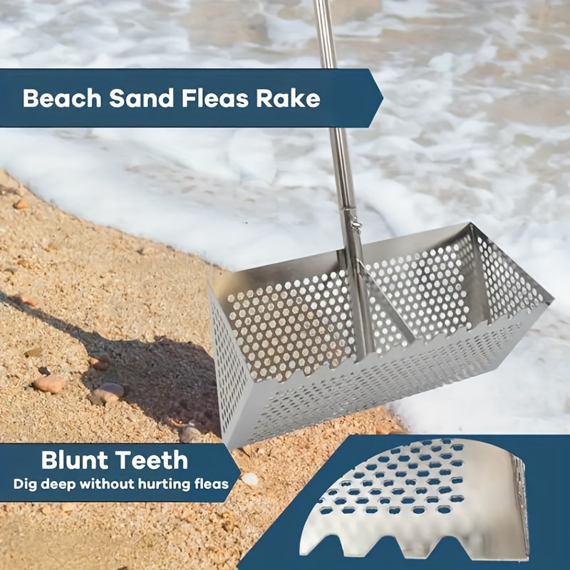 

Stainless Steel Sand Flea Rake With Folding Bucket - Manual Beach Shark Tooth Net, Sand Crab Catcher, Shell Shovel, And Sifting Tool For Beachcombing And Hunting