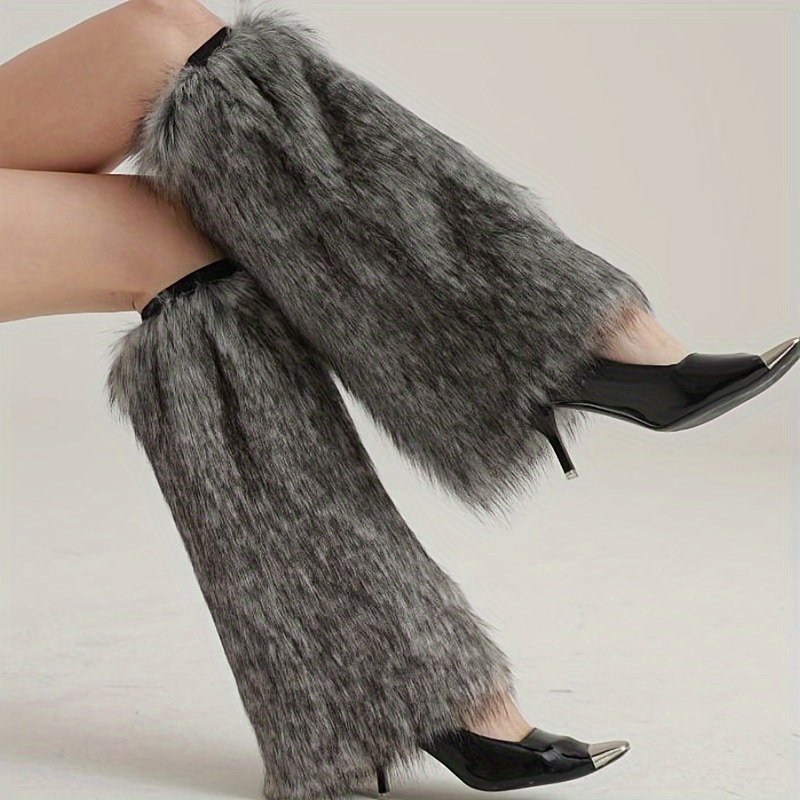 

1 Pair Grey Faux Fur Wolf Leg Warmers For Halloween Christmas And Parties