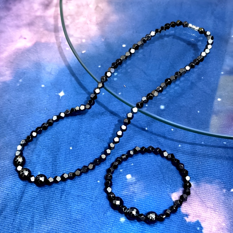 2 pièces ensemble de bijoux   noir |   noire facettée avec   -cut | style bohème   texture premium | collier & bracelet unisexe | symbole de   et   | cadeau idéal pour un don significatif Détails du produit 0