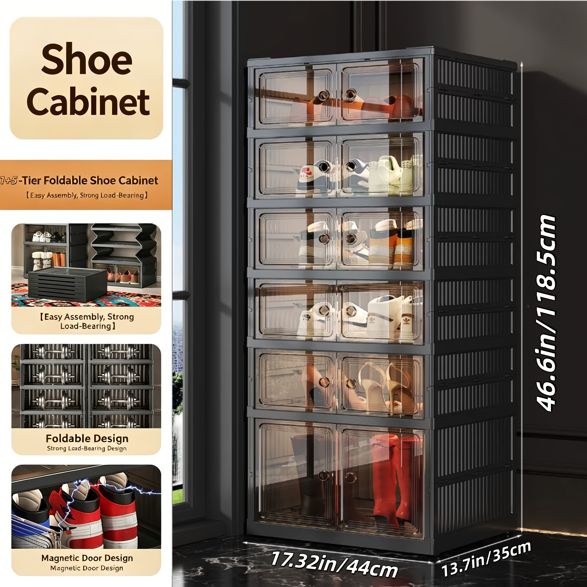 9-Tier Foldable Shoe Cabinet with Magnetic Door Suitable for Sneakers, Boots, High Heels - Large Transparent Shoe Storage Shelf, Space-Saving Portable Shoe Rack with Magnetic  , Easy Assembly Plastic Frame Entryway Organizer for Home