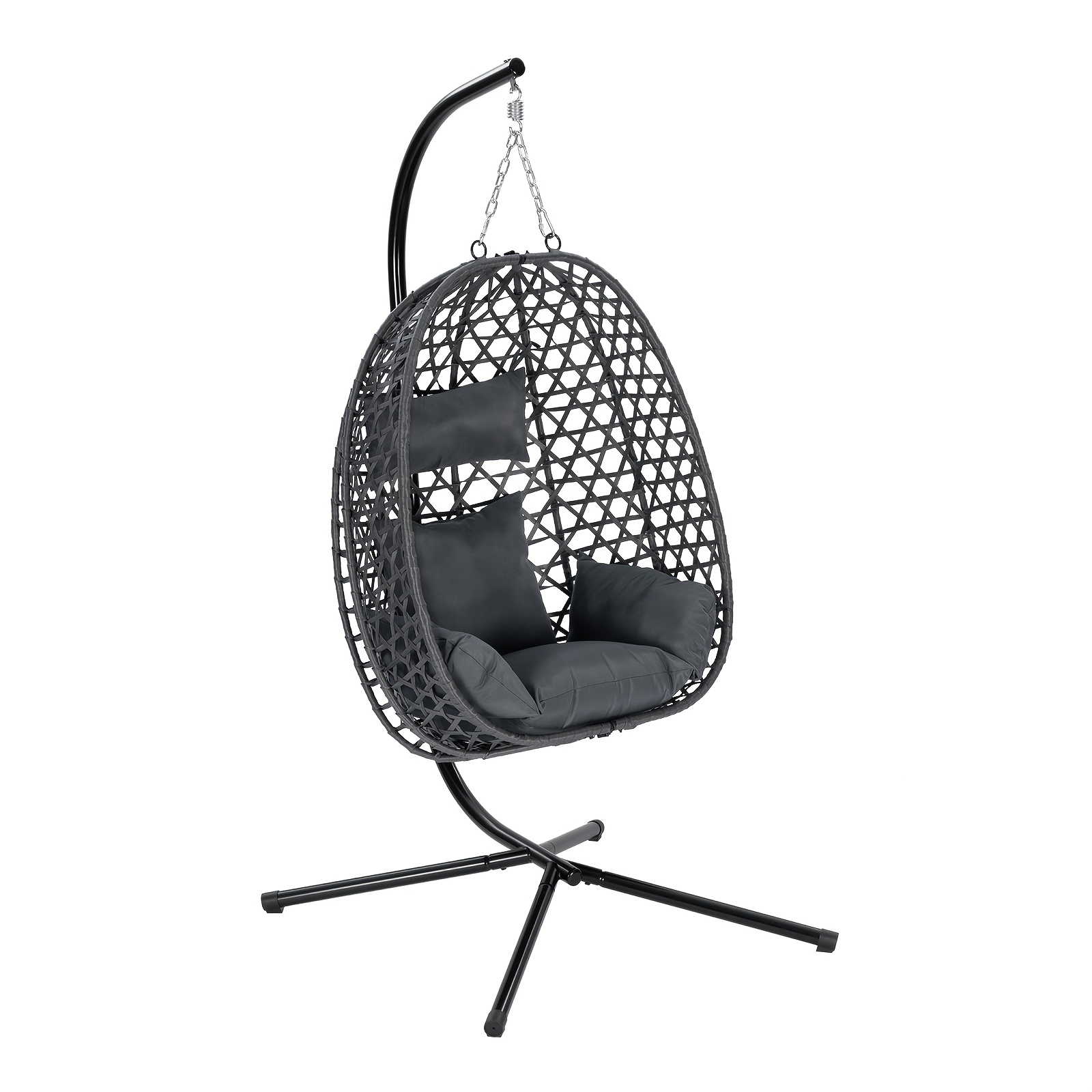 TEMU Silla hamaca con soporte, 1 pieza, capacidad de peso de 150 kg, resistente y estable, de 360°, altura ajustable, silla hamaca de ratán de PE con