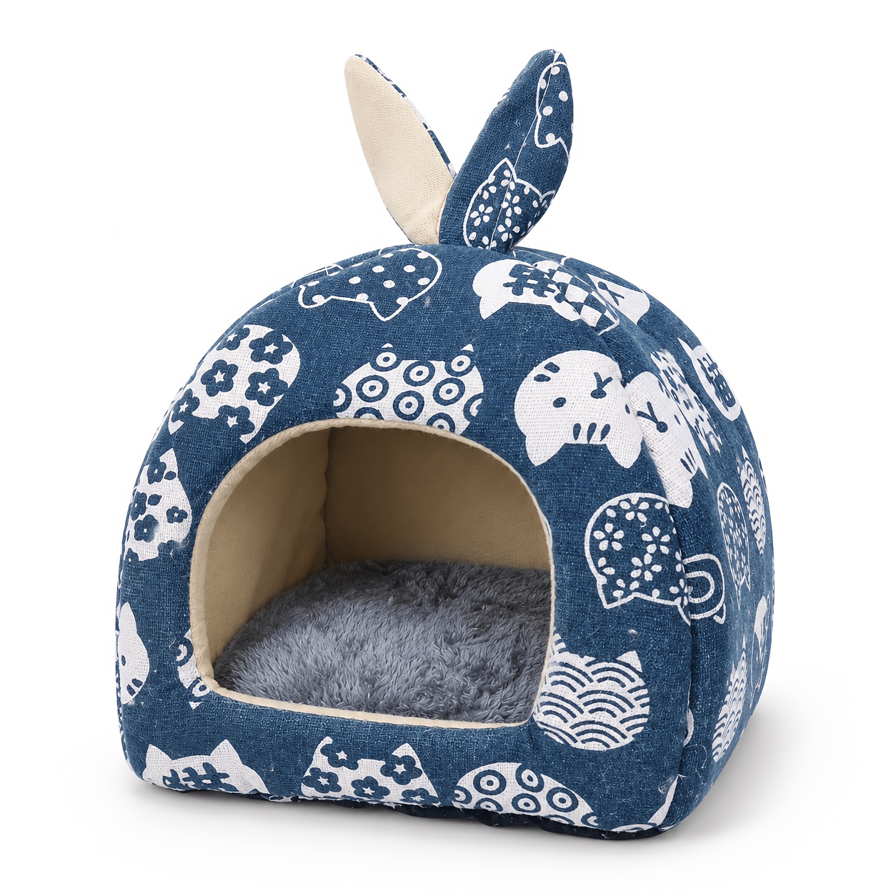 TEMU Petit lit maison pour cochons d'Inde, hamsters, hérissons, cachette confortable avec oreilles de lapin et coussin en peluche doux, nid de
