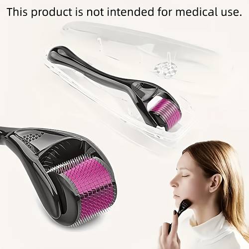 0 25mm 540 titanium microneedle roller purple ergonomic handle suitable for hair and facial use light beige portable lightweight care tool neutral design grip durable structure