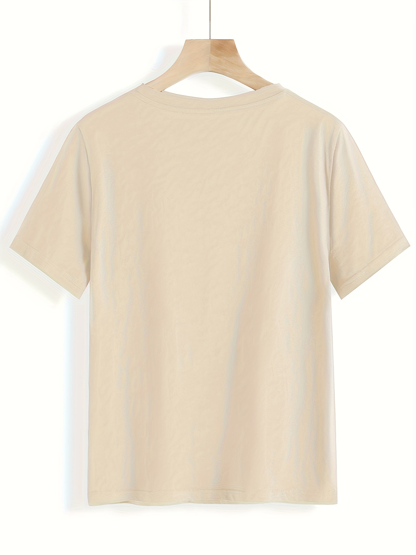 Women'S Plus Size Casual V-Neck T-Shirt, Polyester 95.0% Spandex 5.0%, Solid Color Knit Fabric, Retro Vacation Style Short Sleeve Tee for Spring/Summer, Ladies T Shirts