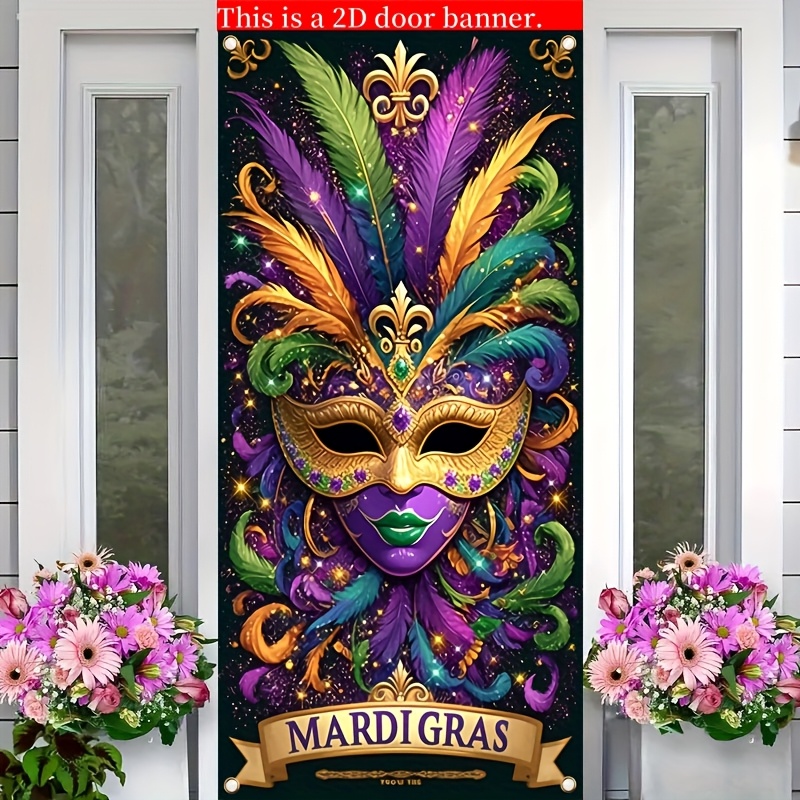 

1pc Mardi Gras Polyester Door Cover Banner, 35.4x70.8inch, Indoor/outdoor Hanging Decoration, , No Power Needed, Ideal For Carnival, 's Day & Spring