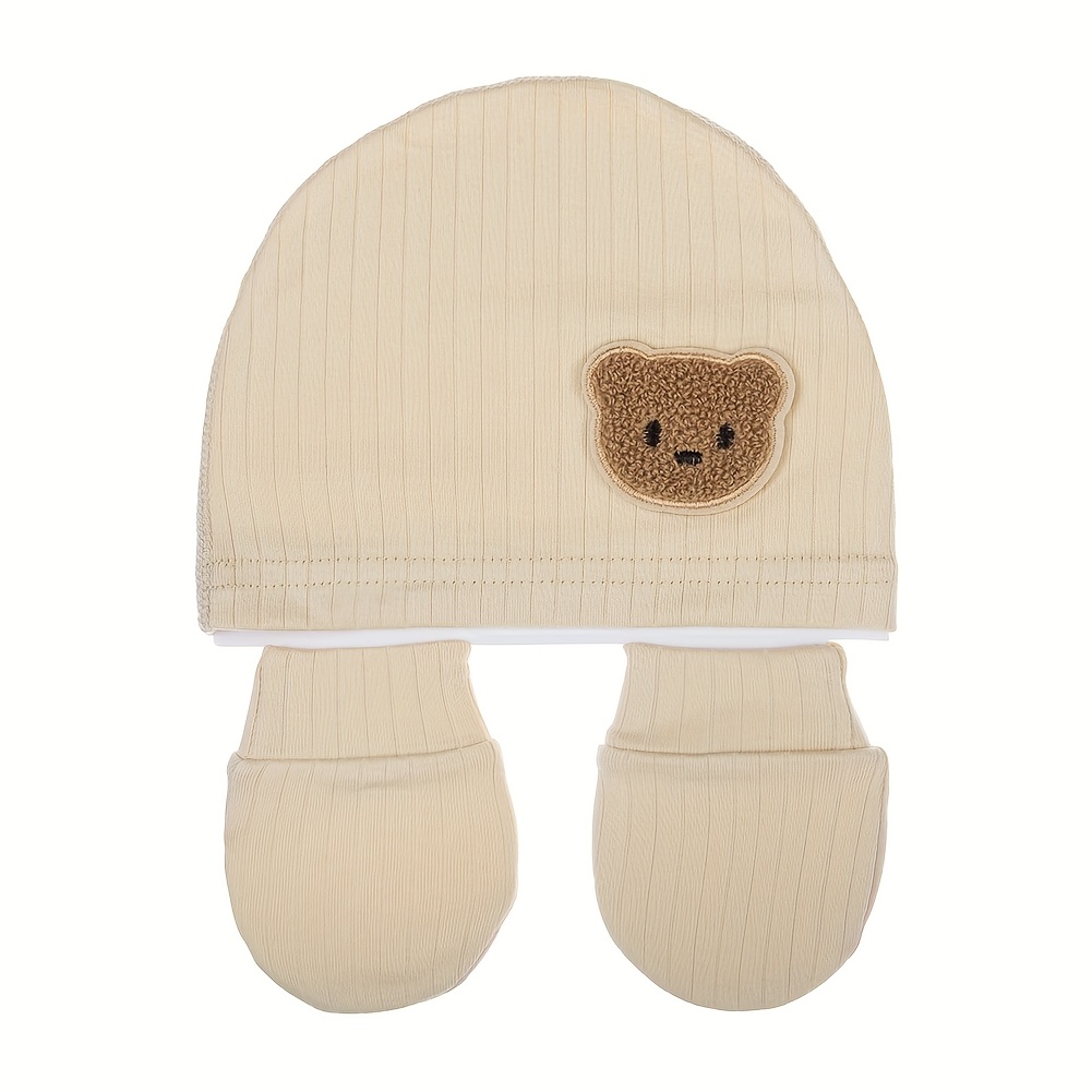 1set Solid Newborn Hats Caps Mittens Foot Cover Infant Felt Cute Bear Headwraps Baby Gloves Socks 0- Beanies Photography Props