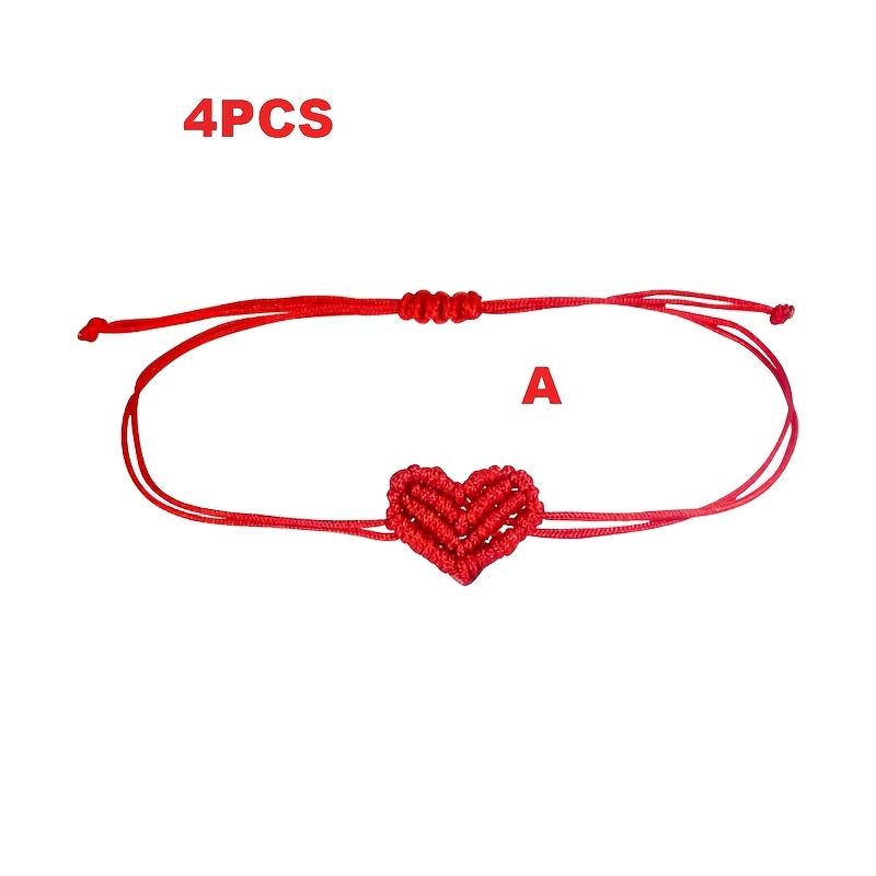 Set of 4 Handmade Heart-Shaped Bracelets, Unisex Gift