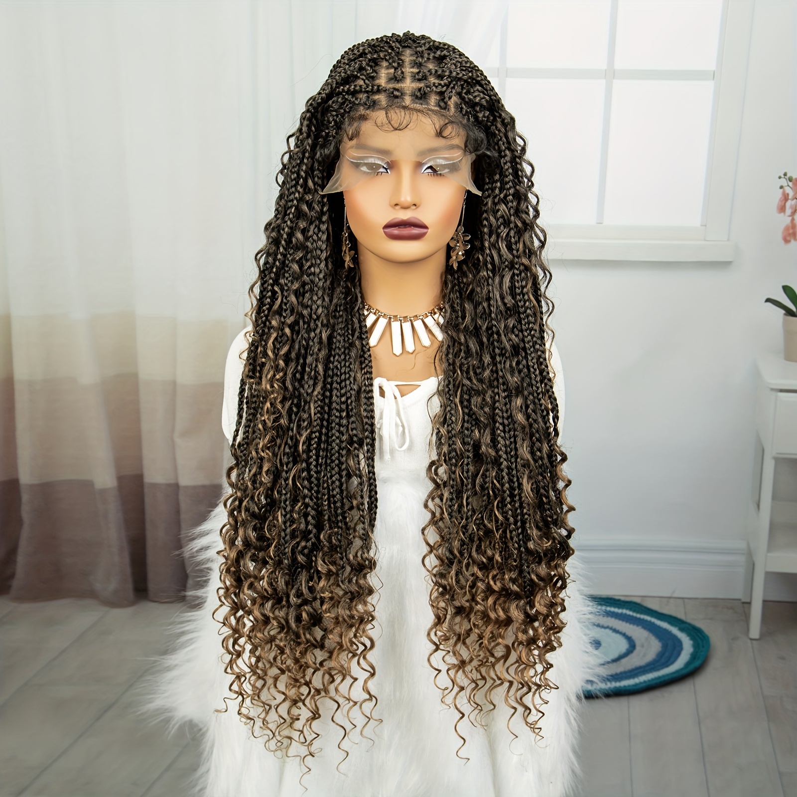 Box Braided Wig Women Embroidery Double Lace Wigs Knotless Temu