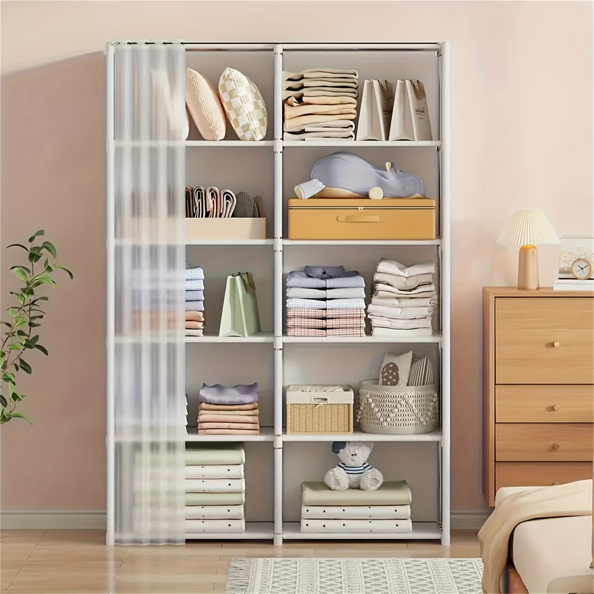 

1pc Multi Layer Multi Clothing Storage Cabinet Bookcase Dustproof And Miscellaneous Storage Plant Rack Suitable For Office, Classroom, Living Room, Bedroom, Dormitory