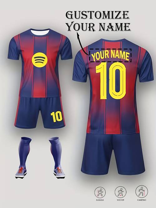 2pcs personalized soccer jersey shorts set quick dry breathableathletic outfit with custom 10 design loose fit for training casual wear outdoor activities machine washable sports apparel soccer jersey