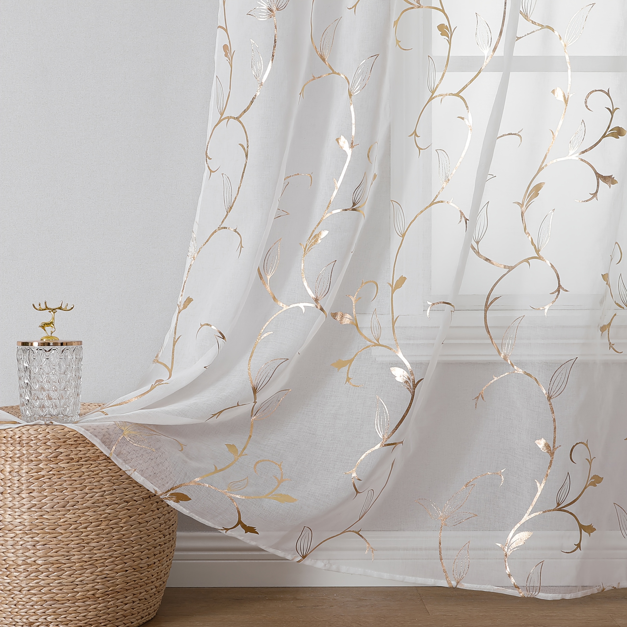 TEMU Lot de 2 rideaux semi-transparents avec motif à , voilages fins, adaptés à la décoration intérieure, pour fenêtres de salon, de chambre et de