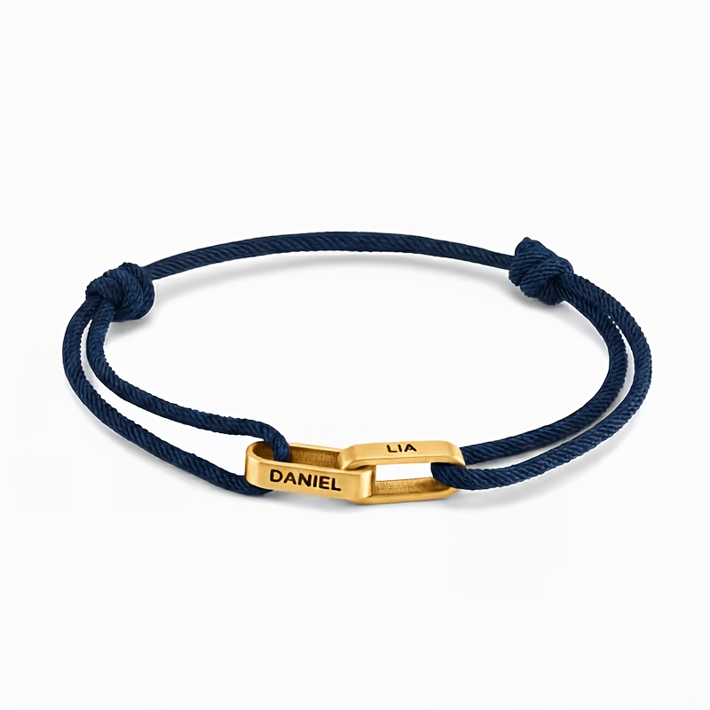 Custom Couple Name-Engraved Adjustable Knot Bracelet, Unisex Gift