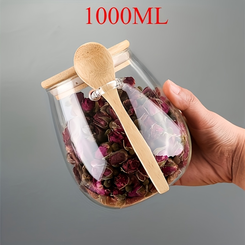 TEMU 2pcs (jar+spoon)1 Set: Sealed Glass Storage Jar With Spoon - Perfect For Coffee, Sugar, Tea, Salt, Candy And Spices | Organizer For Home,