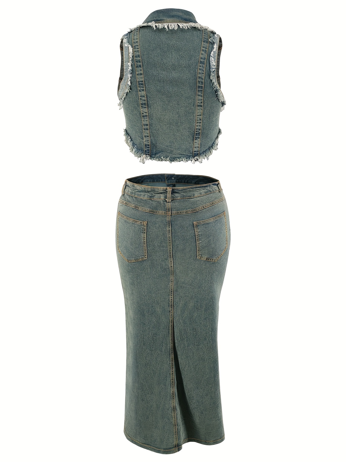 218380 Cross-border Plus Size Denim Skirt Set