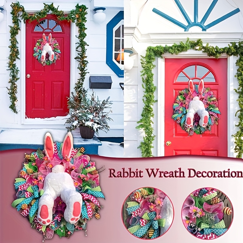 

Easter Bunny Welcome Door Wreath - & , No Power Required, Featuring & Tail, Easter Celebrations, Bunny Accessories