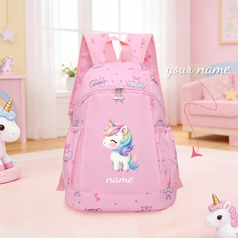 TEMU Nouveau Sac à Dos Personnalisé à Imprimé Licorne, avec Nom, Lettres, Vœux, etc. Personnalisés au Choix, Disponible et Violet, Fabriqué en Tissu