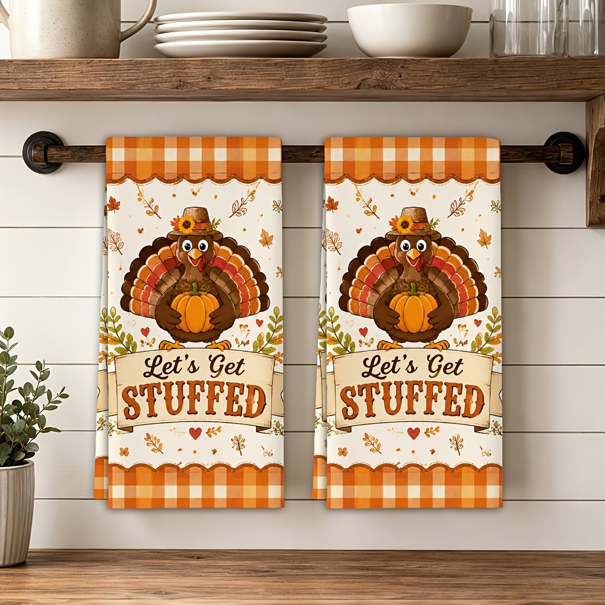 TEMU 2pcs Set, Decorate The Kitchen Towels , Thanksgiving Turkey Autumn Leaf Theme Dish Towels, Soft Absorbent Kitchen, Suitable For Kitchen, Dining
